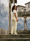 Striped Cherry Cotton Pants - Striped - Lifestyle editorial shot
