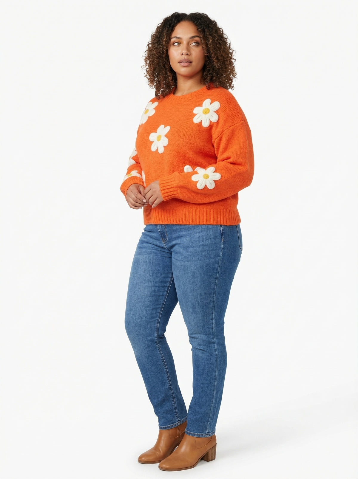 Sweater Daisys - Tangerine - Full body studio shot on white background