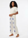 Embroidered Sea Life Wide-Leg Pants - White - Full body studio shot on white background