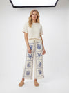 Embroidered Sea Life Wide-Leg Pants - White - Full body studio shot on white background