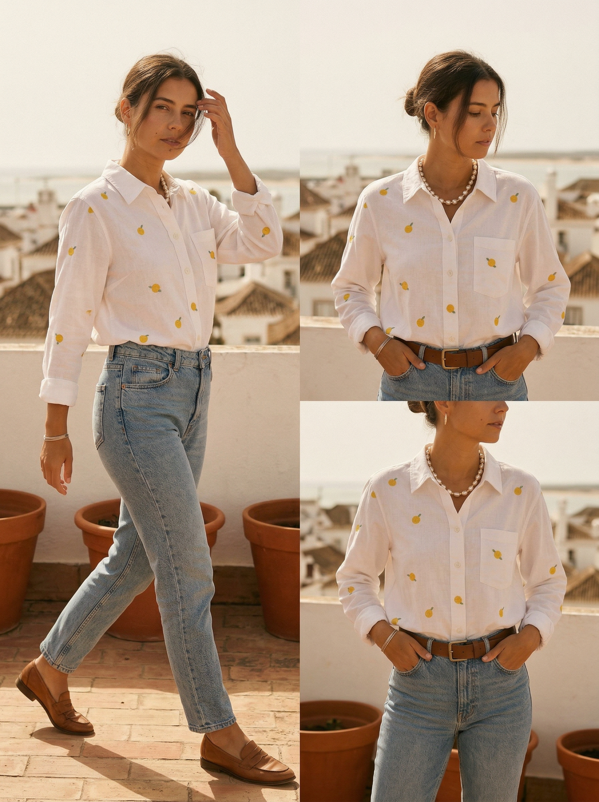 Lemon Embroidered Blouse - White - Lifestyle editorial shot