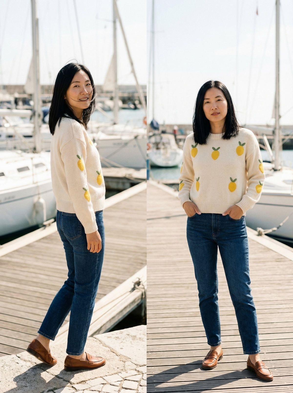 Lemon Knit Sweater - White - Lifestyle editorial shot