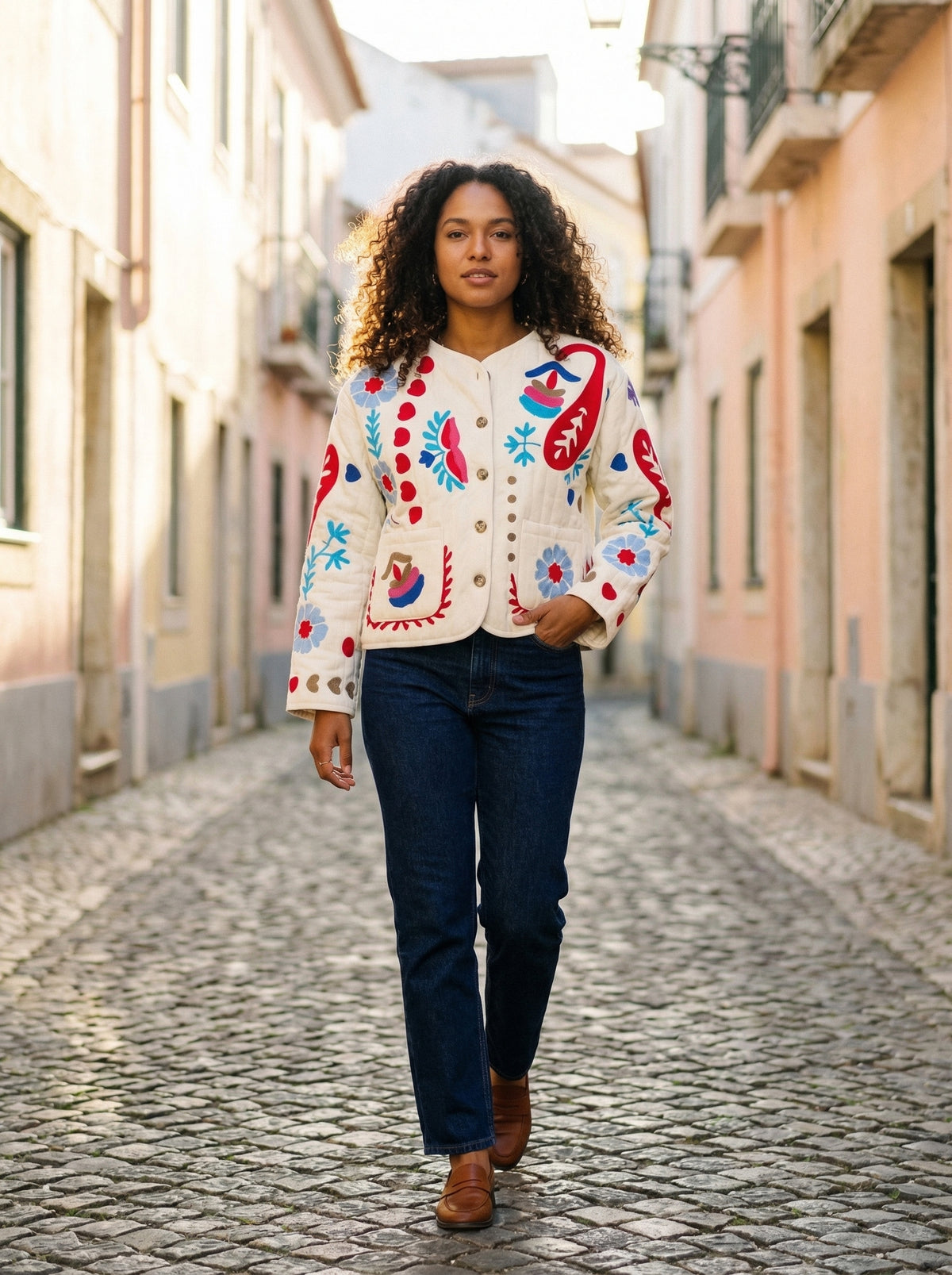 Jacket Sarah - White - Lifestyle editorial shot