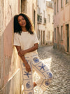 Embroidered Sea Life Wide-Leg Pants - White - Lifestyle editorial shot