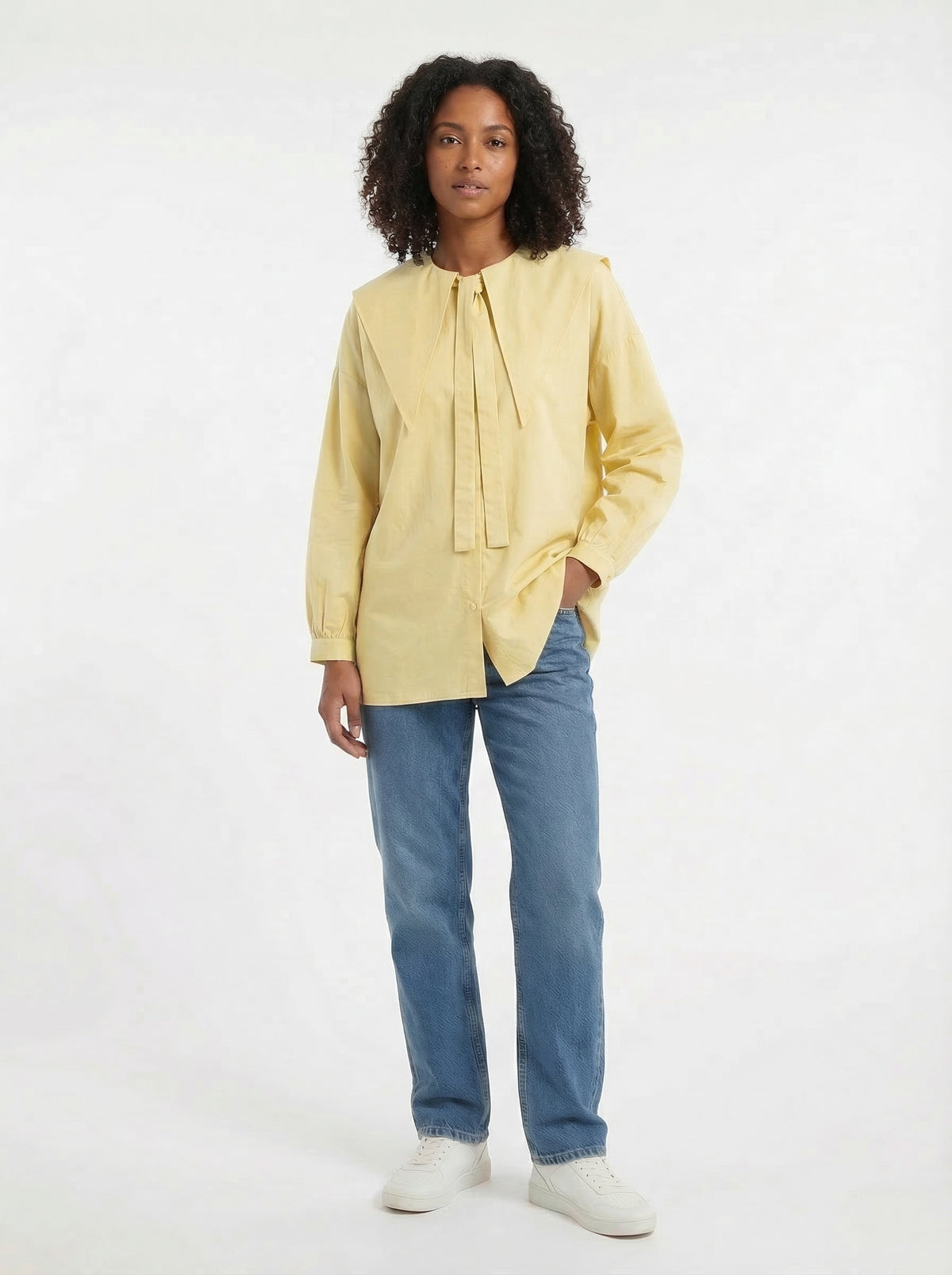 Pointed Collar Blouse - Yellow - Diversity model shot
