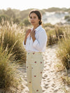 Striped Cherry Cotton Pants - Yellow - Lifestyle editorial shot
