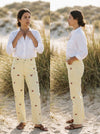 Striped Cherry Cotton Pants - Yellow - Lifestyle editorial shot