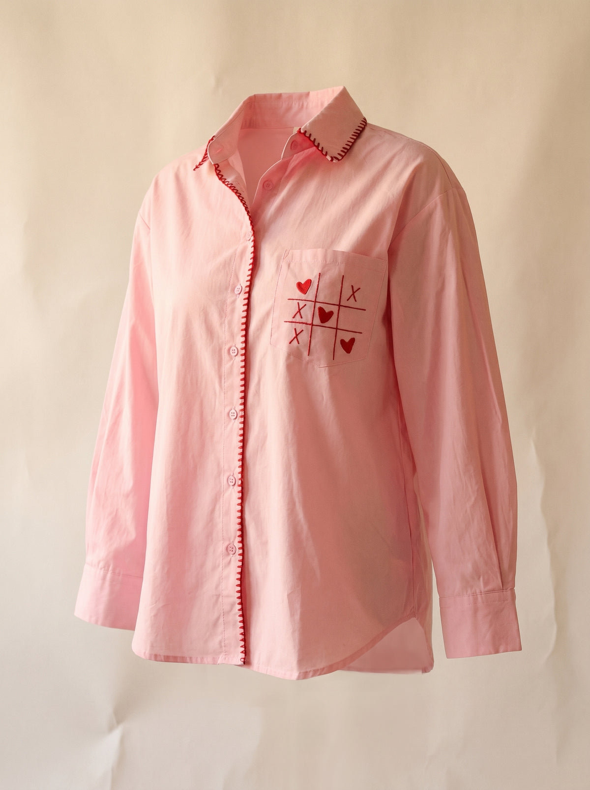 Tic-Tac-Toe Cotton Shirt With Red Stitching